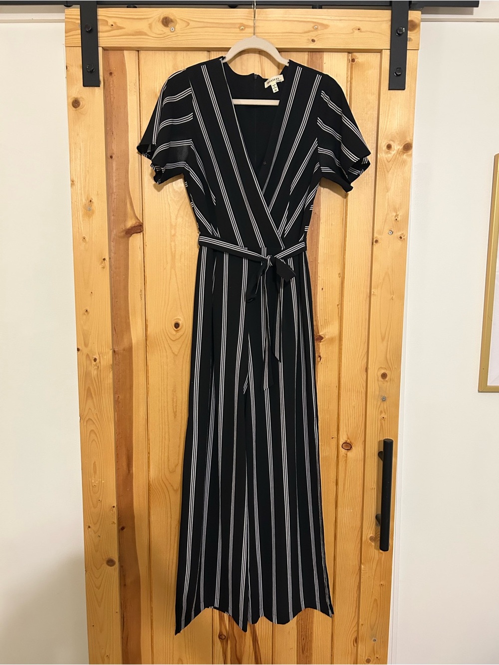Monteau Black and White Striped Wide Leg Jumpsuit
